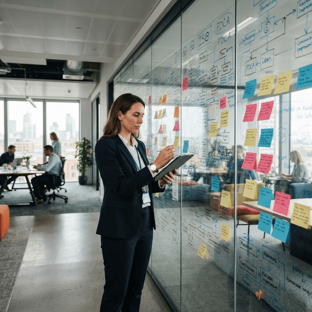 Auditors collaborating on a process review